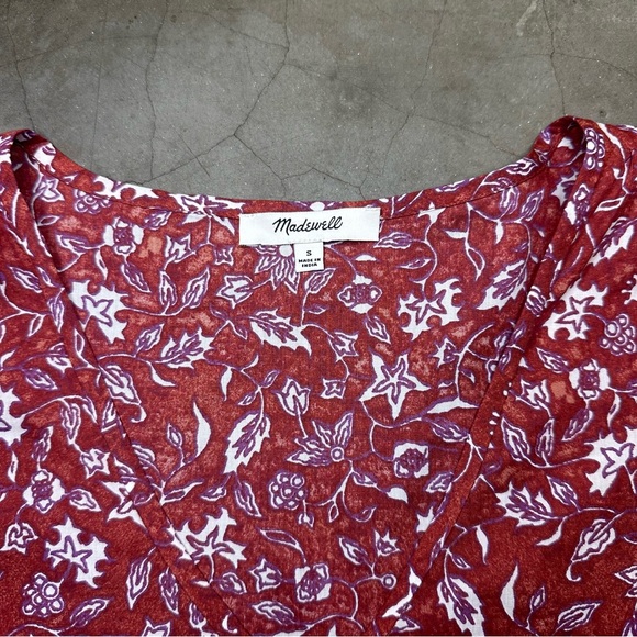 Madewell V-Neck Puff Sleeve Top in Batik Vine Weathered Brick Sz Sm - Picture 8 of 9